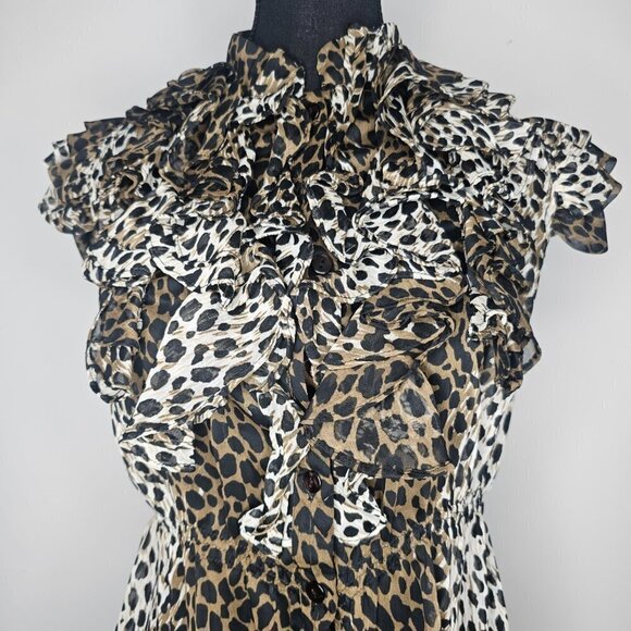 Women's Leopard Print Sheer Ruffled Blouse, Size Small - Picture 5 of 17